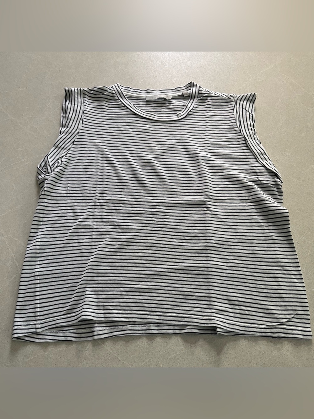 Vince Classic Stripe Rolled Sleeve Cap Muscle Tee Top Black White Medium Luxury
